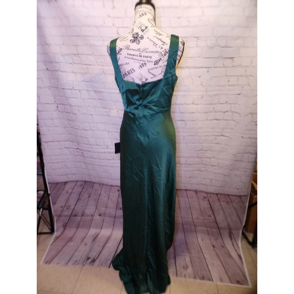 Lulus Red Carpet Romance Maxi Dress Womens Medium Green Satin Square Neck